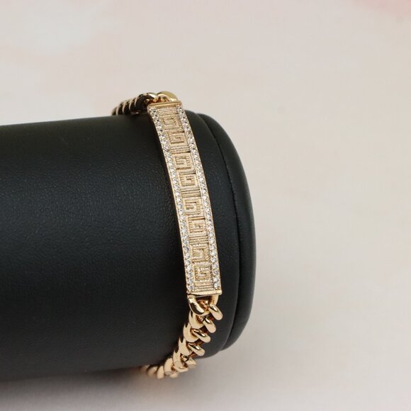 "Elegant Rose Gold Bracelet with Greek Key and CZ Detailing, XPBL0840 - Picture 11 of 12